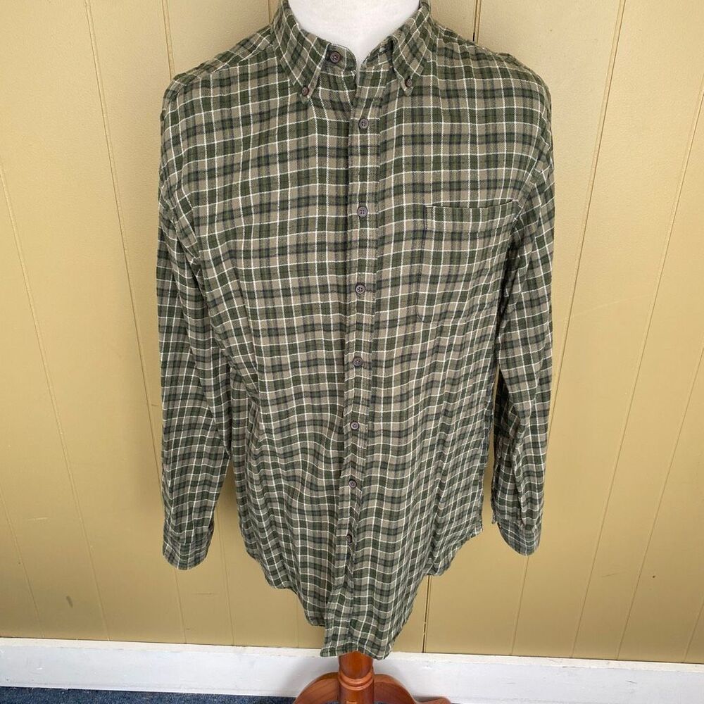 Croft & Barrow men L tall button down plaid flannel shirt multicolor green